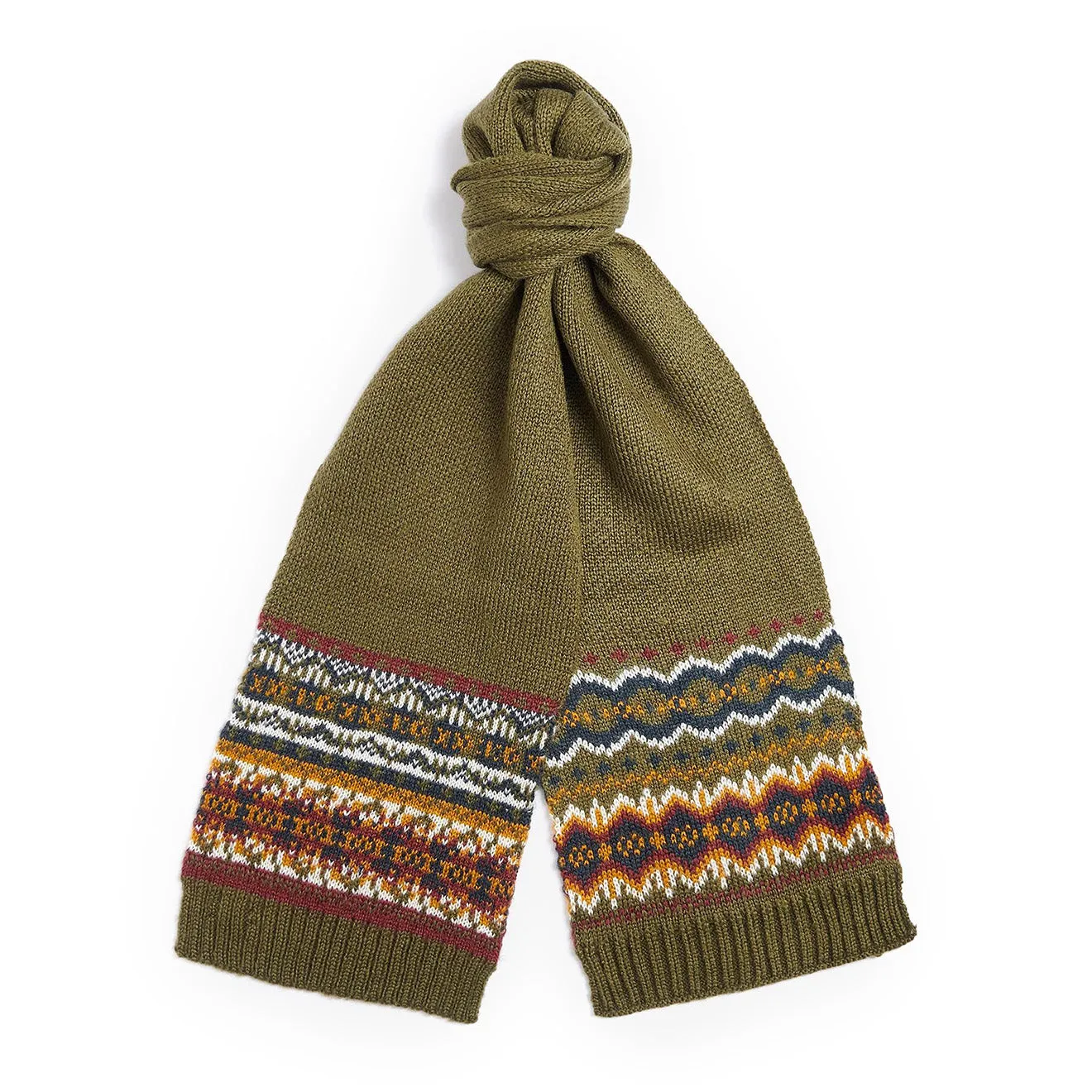 Barbour Fairisle Beanie & Scarf Gift Set Olive