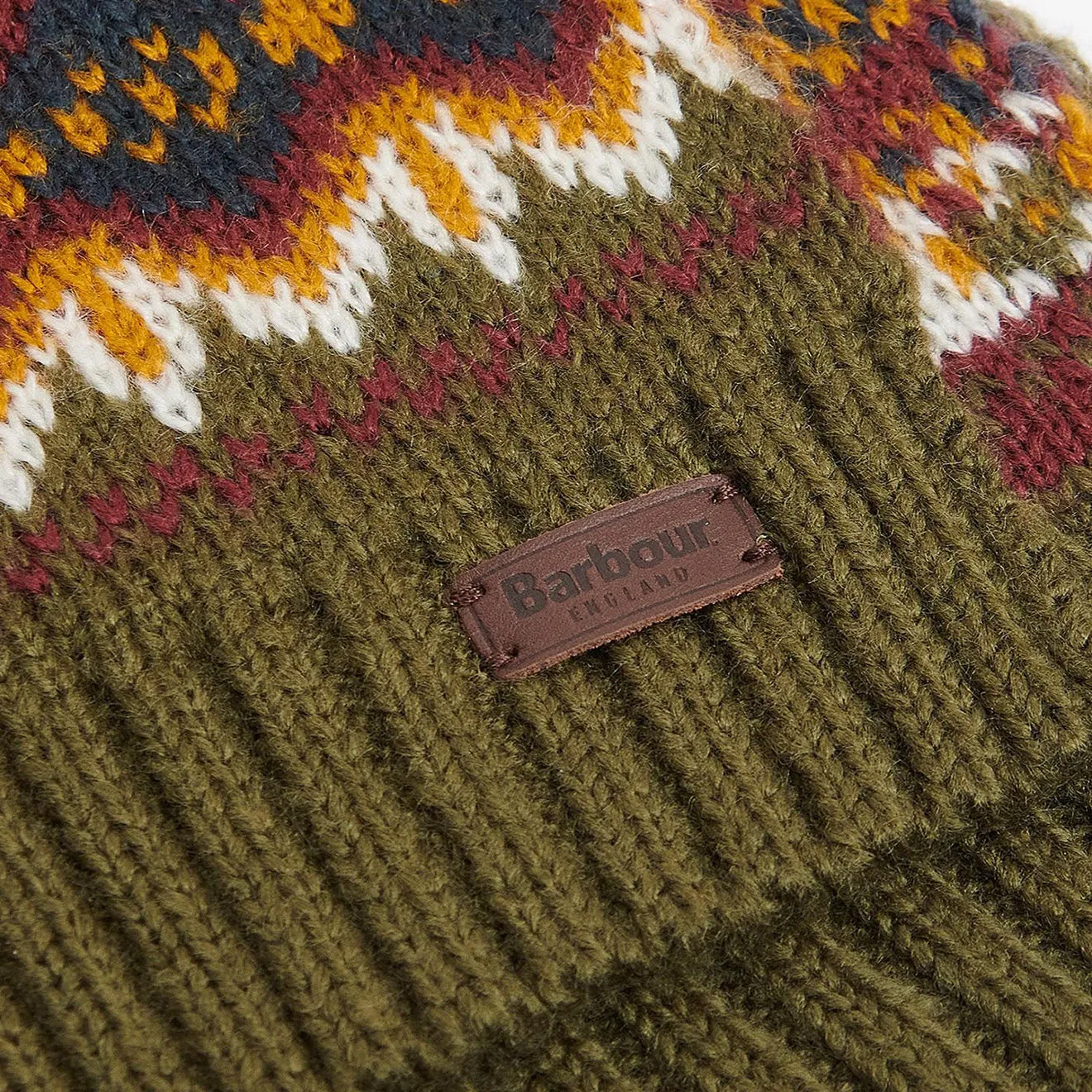 Barbour Fairisle Beanie & Scarf Gift Set Olive