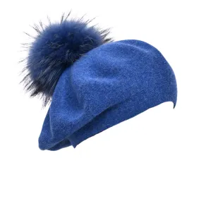 Beret with Pom Pom Denim Blue