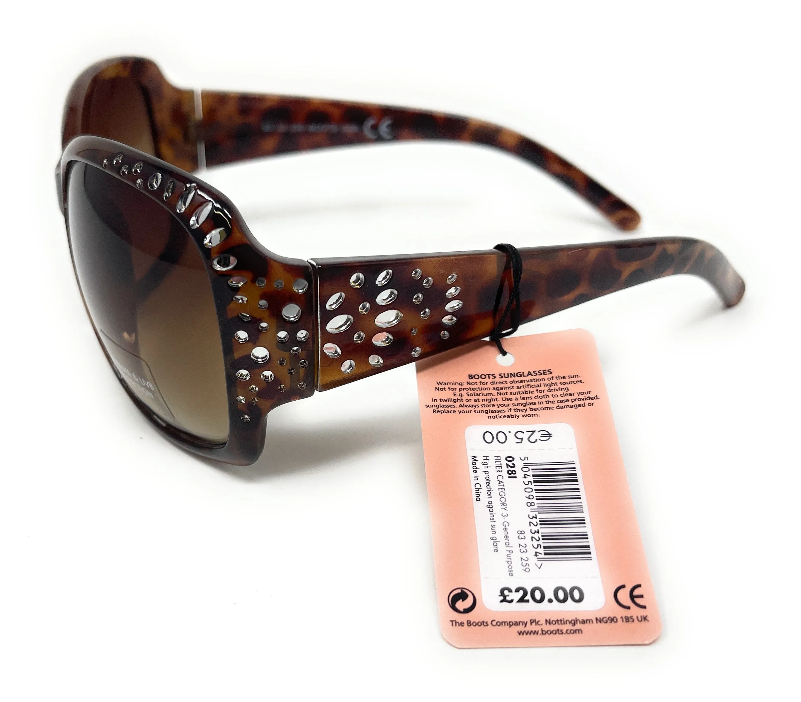 Boots Ladies Sunglasses Brown Tortoise Shell with Silver Detail 028I