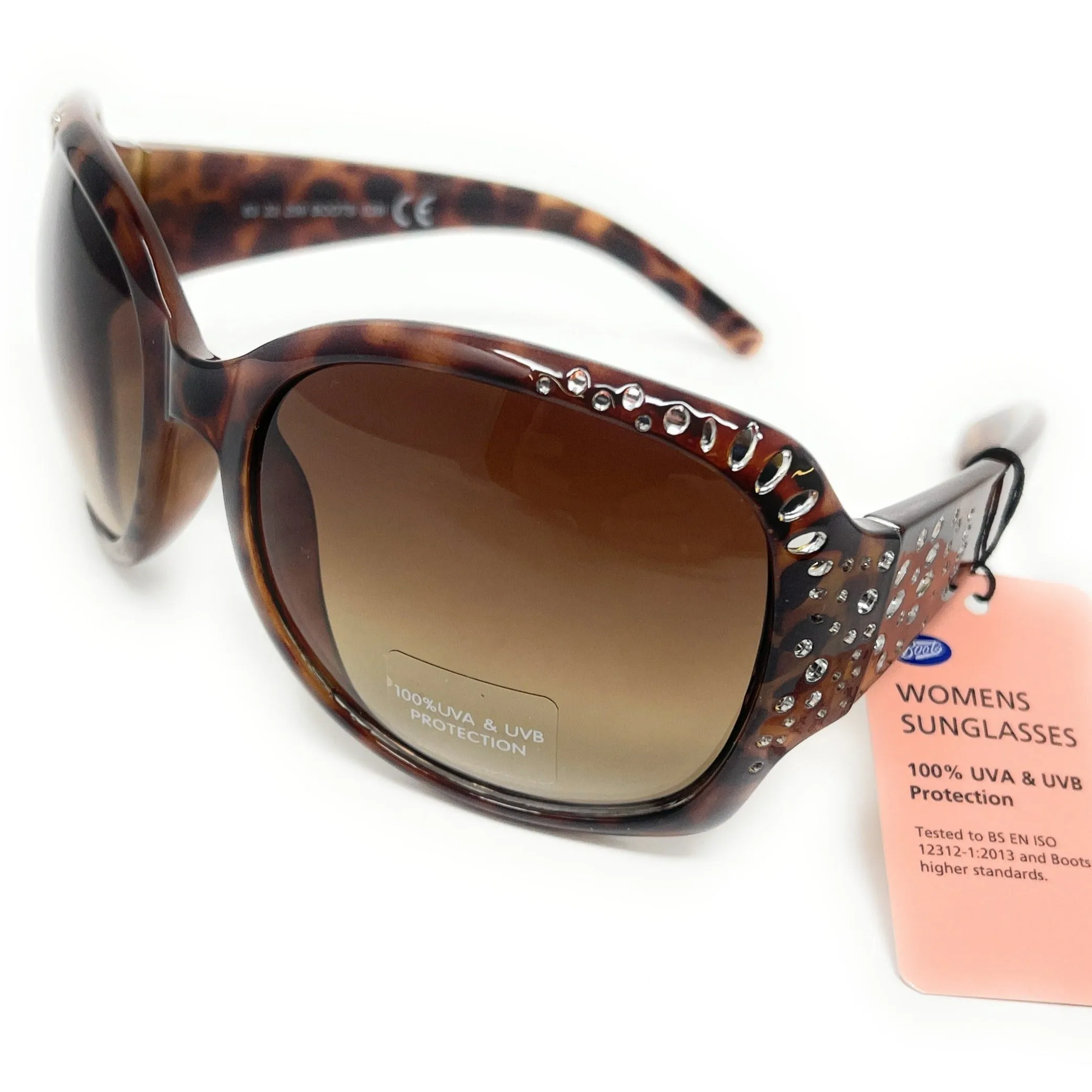 Boots Ladies Sunglasses Brown Tortoise Shell with Silver Detail 028I