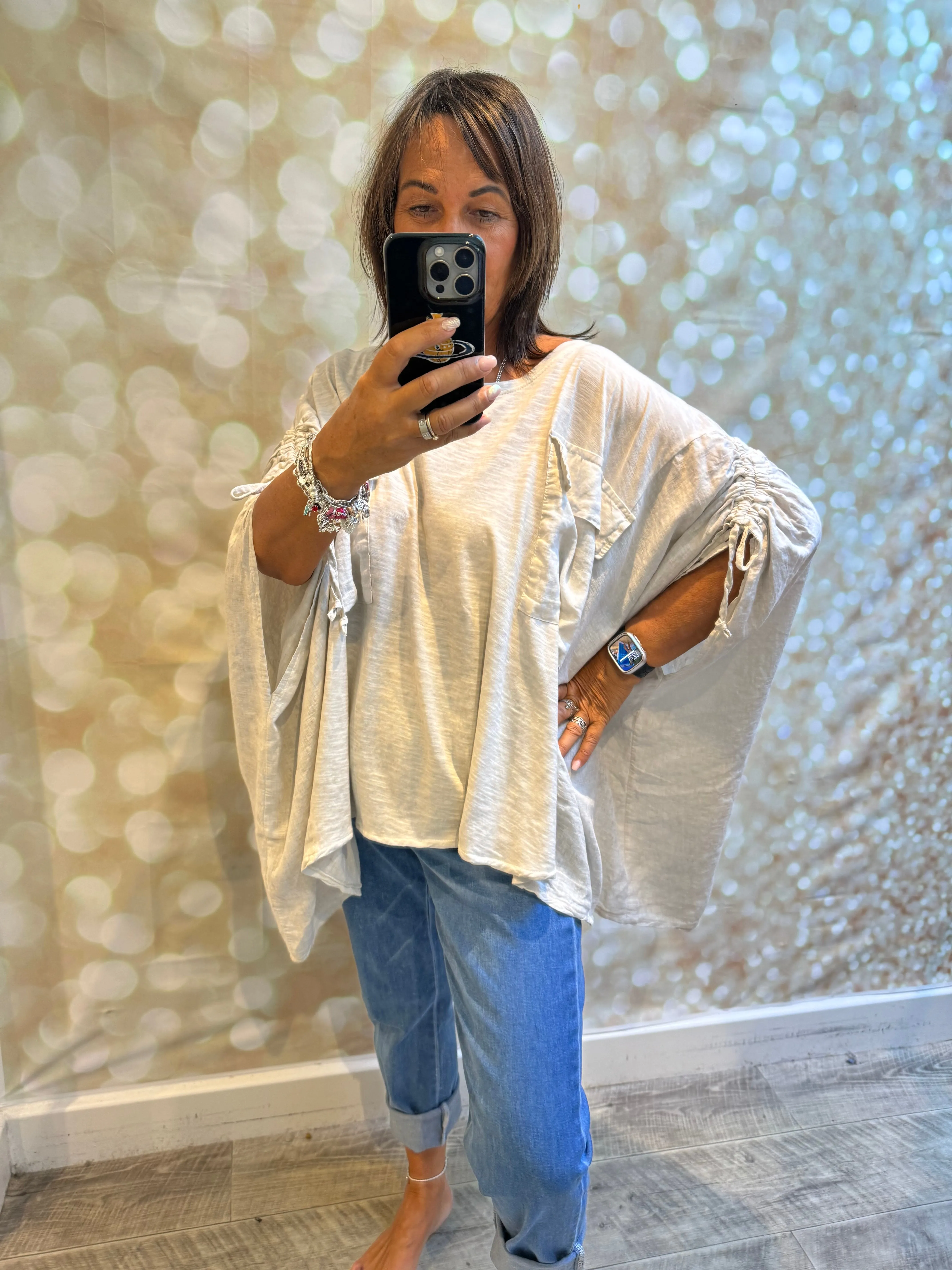 Cold wash Pull tie sleeve top