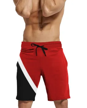 Color Block Men Red White Regular Shorts