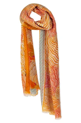 Crinkle texture patchwork Scarf | ORANGE | 0497A1