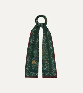 Drake's Floral Birds of Paradise Wool & Silk Scarf / Green