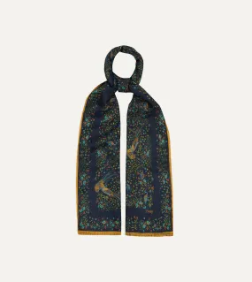 Drake's Floral Birds of Paradise Wool & Silk Scarf / Navy