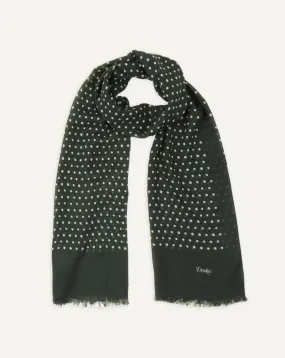 Drake's Polka Dot Print Wool Scarf / Green