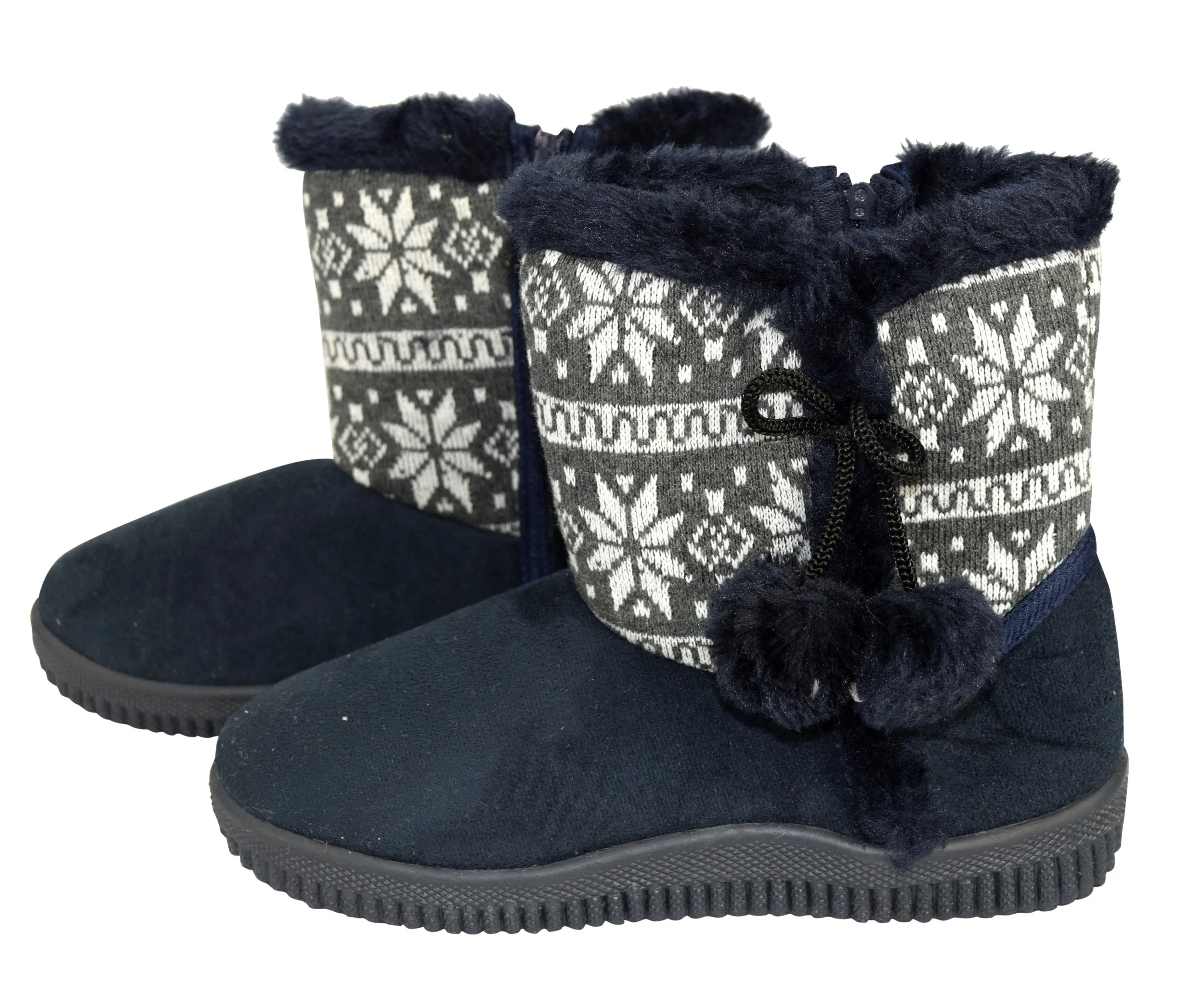 Faux-Fur Fleece Lined Kids Suede Snowflake Shearling Boots