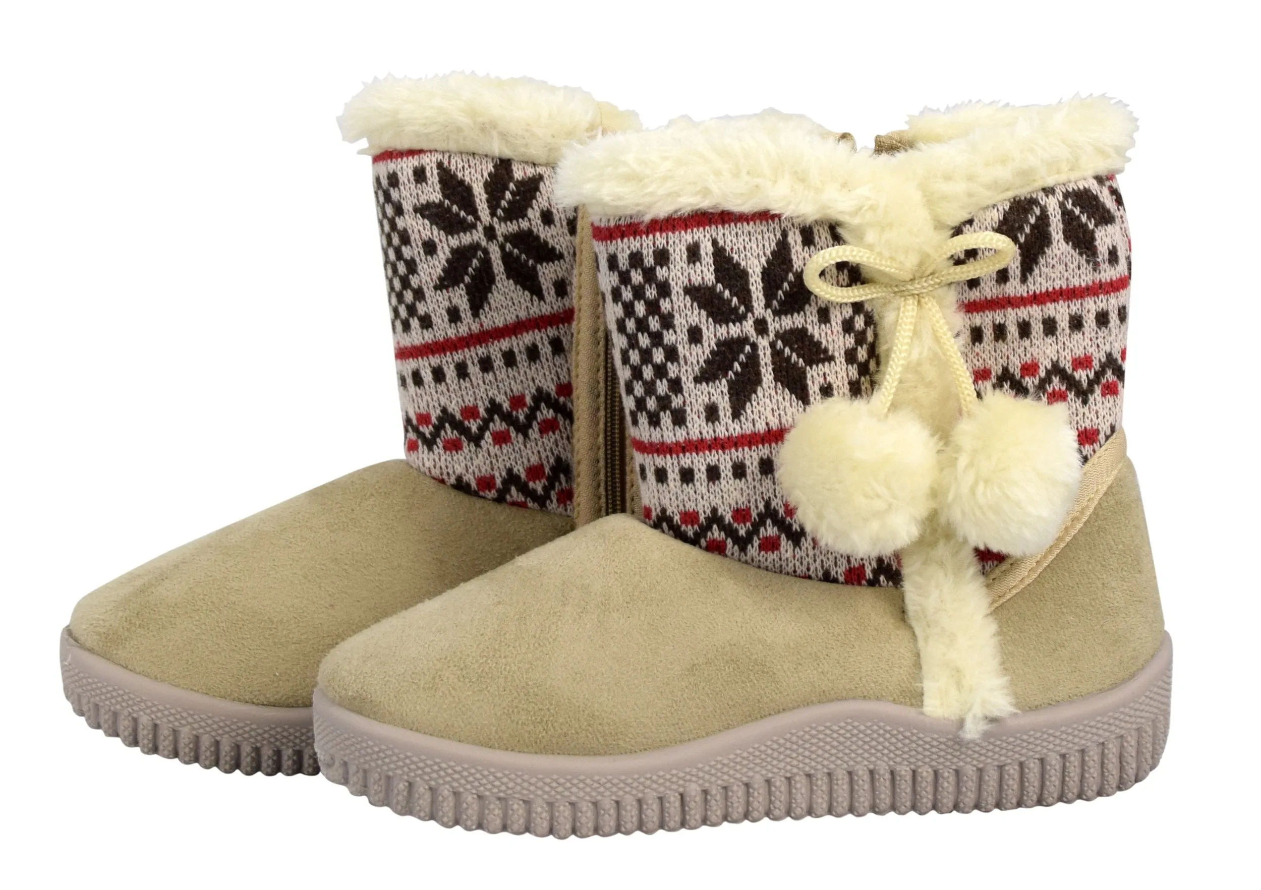 Faux-Fur Fleece Lined Kids Suede Snowflake Shearling Boots