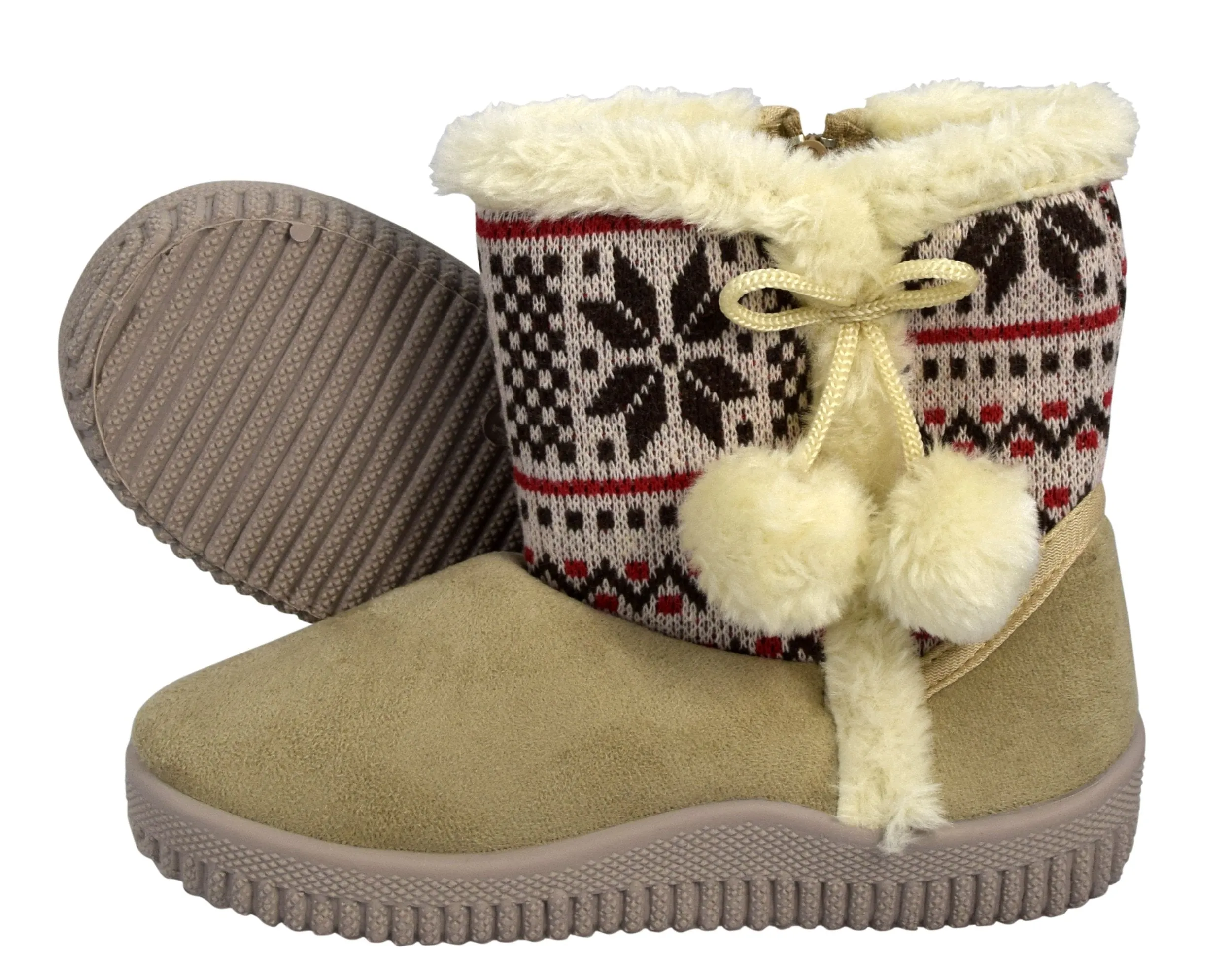 Faux-Fur Fleece Lined Kids Suede Snowflake Shearling Boots