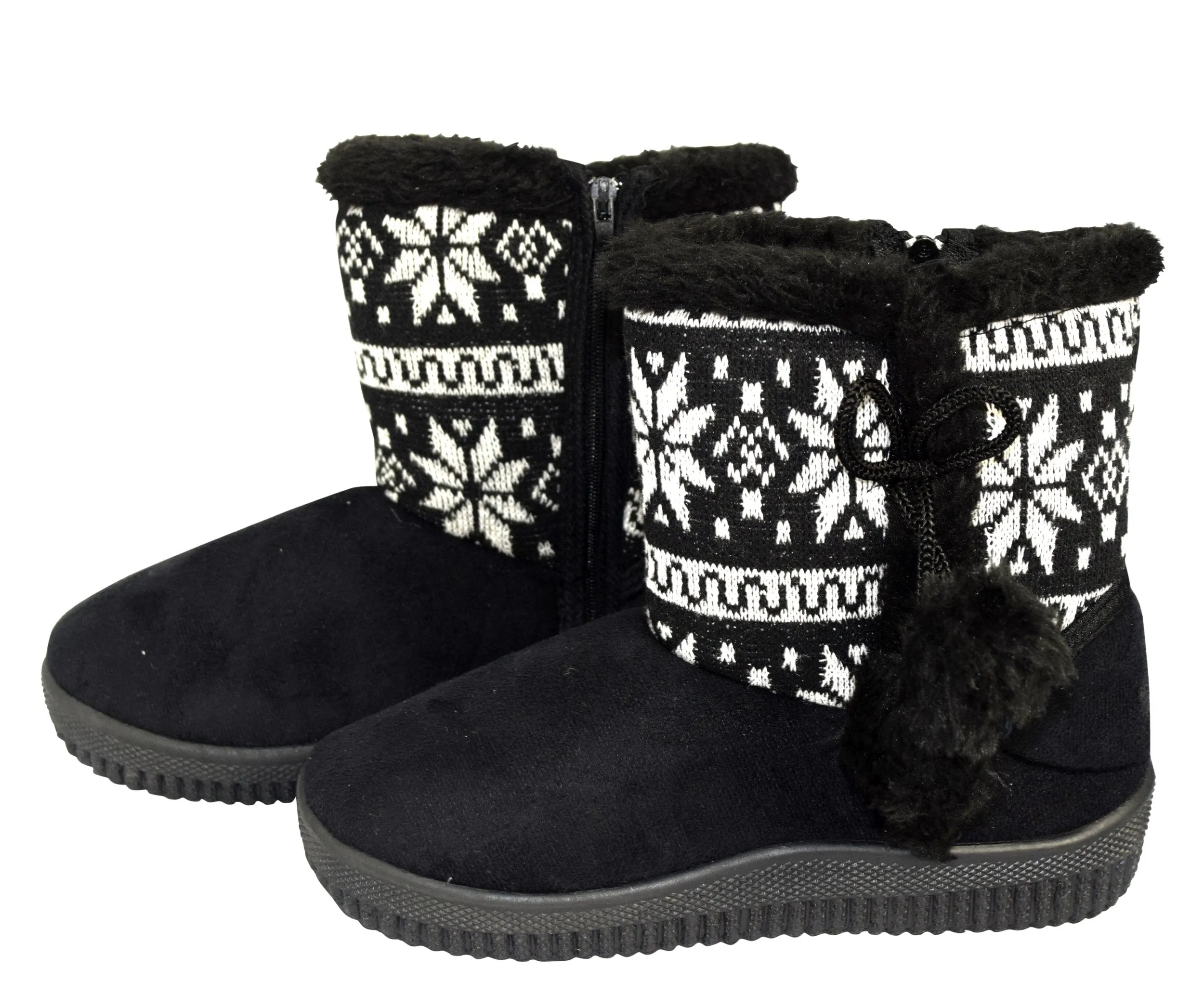 Faux-Fur Fleece Lined Kids Suede Snowflake Shearling Boots