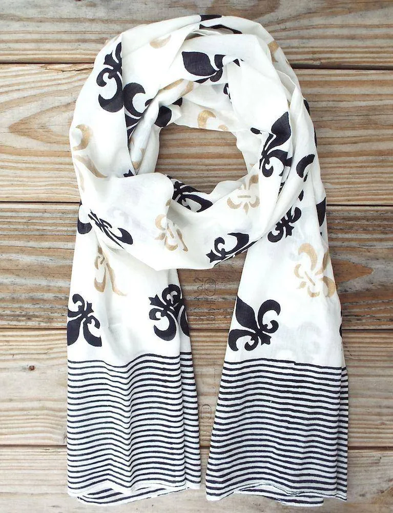 Fleur de Lis Scarf on White