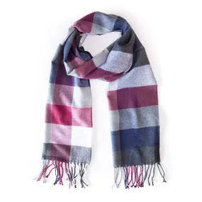 Grey, navy and maroon check print scarf