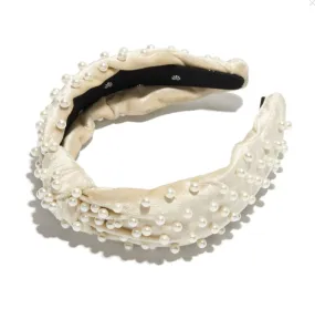 Ivory Pearl Velvet Knotted Headband