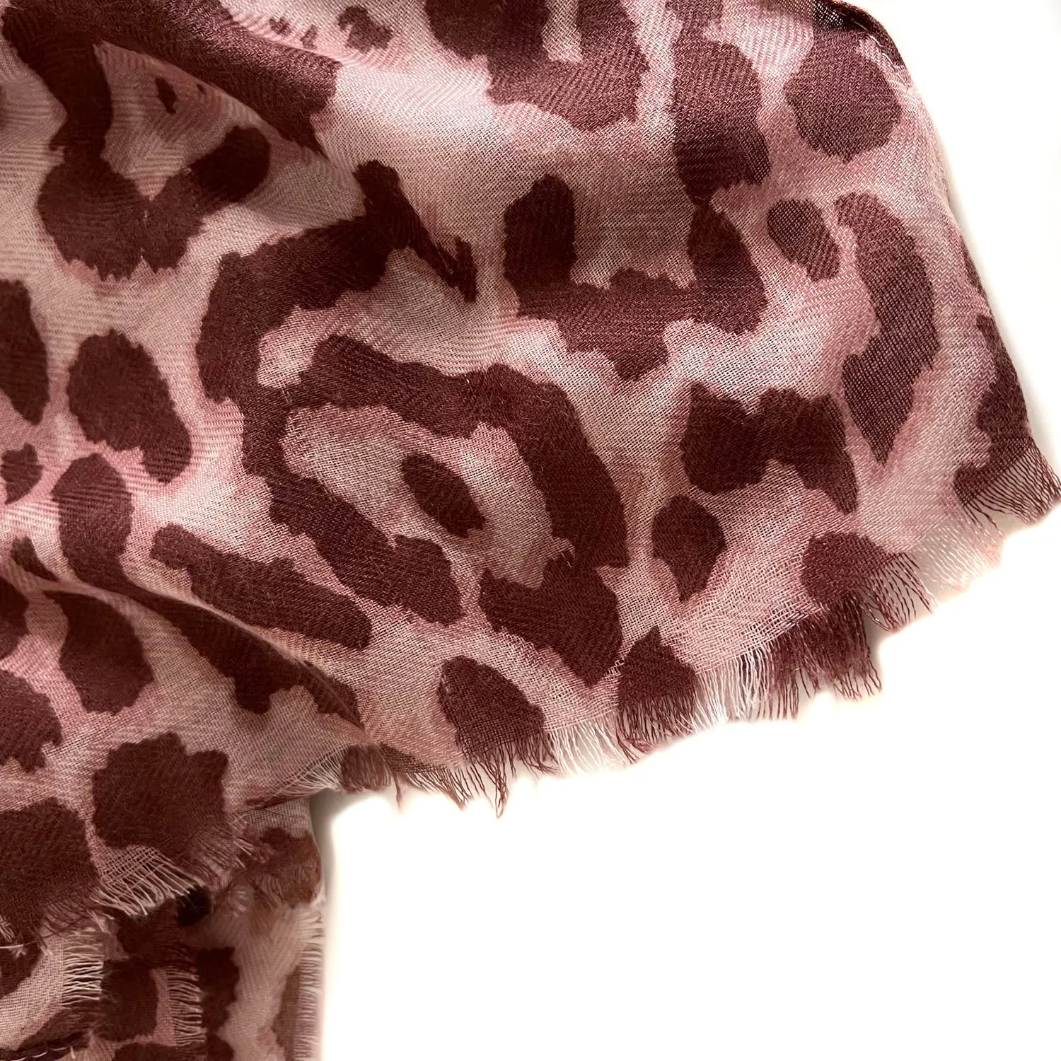 LARGE BLUSH PINK COTTON MIX LEOPARD PRINT SCARF