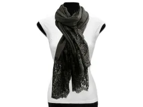 LARGE DARK GREY LACE DETAIL LIGHTWEIGHT SCARF