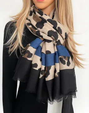 LARGE ROYAL BLUE RETRO LEOPARD PRINT SCARF