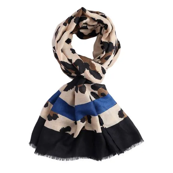 LARGE ROYAL BLUE RETRO LEOPARD PRINT SCARF