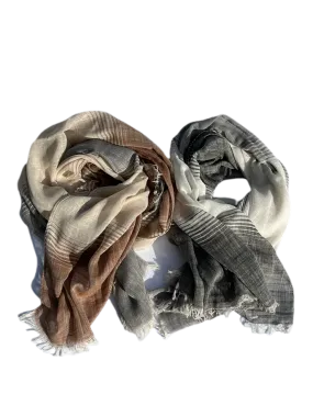 Light weight cotton stripes scarf * grey or brown