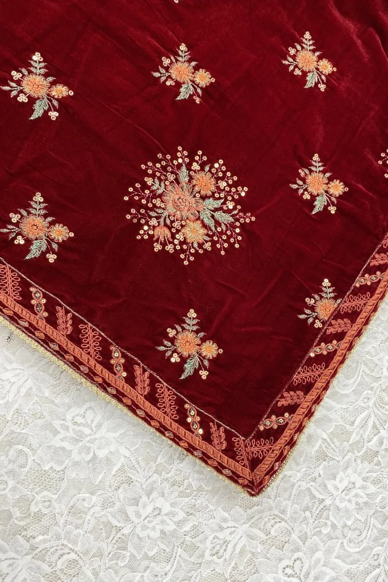 Mihrimah Embroidered Velvet Shawl MIH22