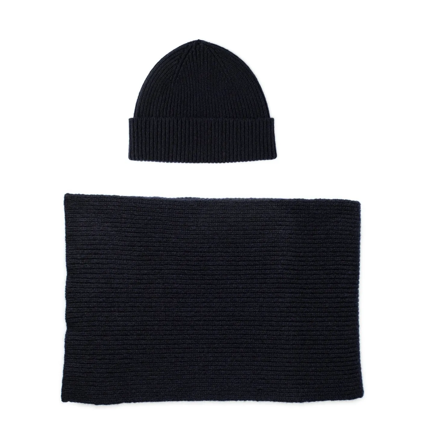 Navy Ribbed Lambswool Hat and Scarf Set | Clyde