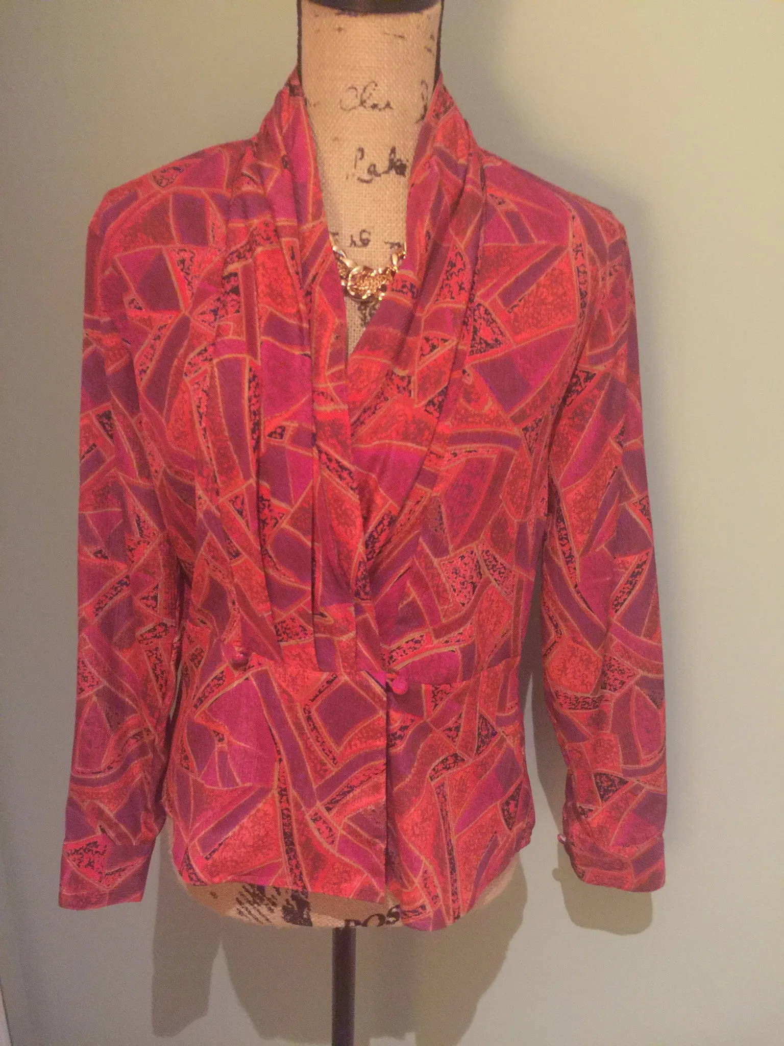 Orange & Red Abstract Scarf Blouse - Size 6