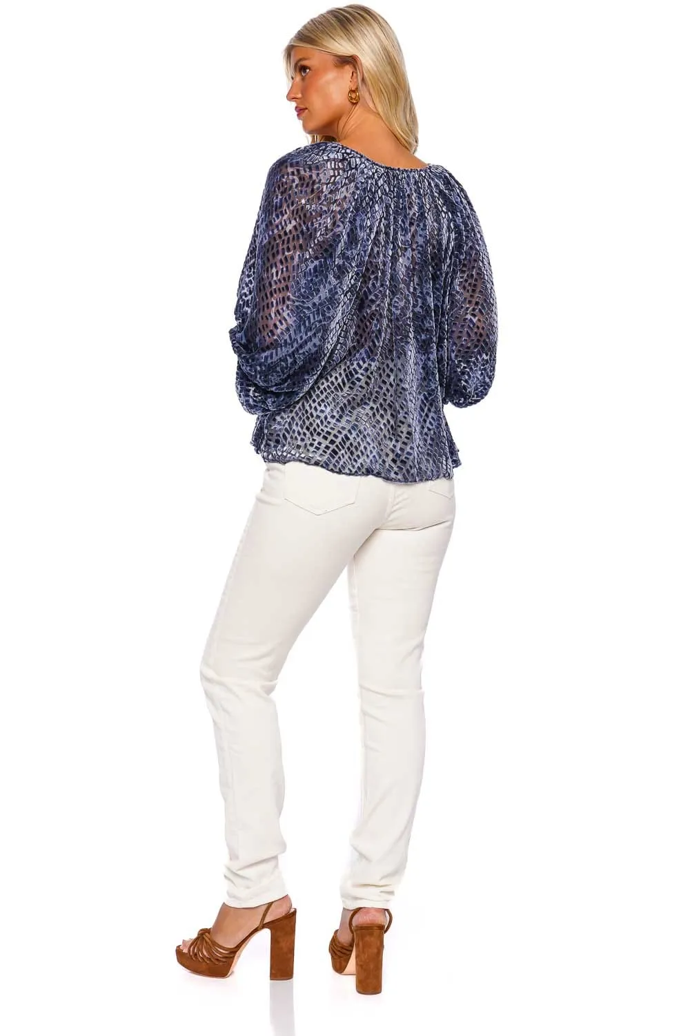 Pauline Marine Velvet Devore Blouse