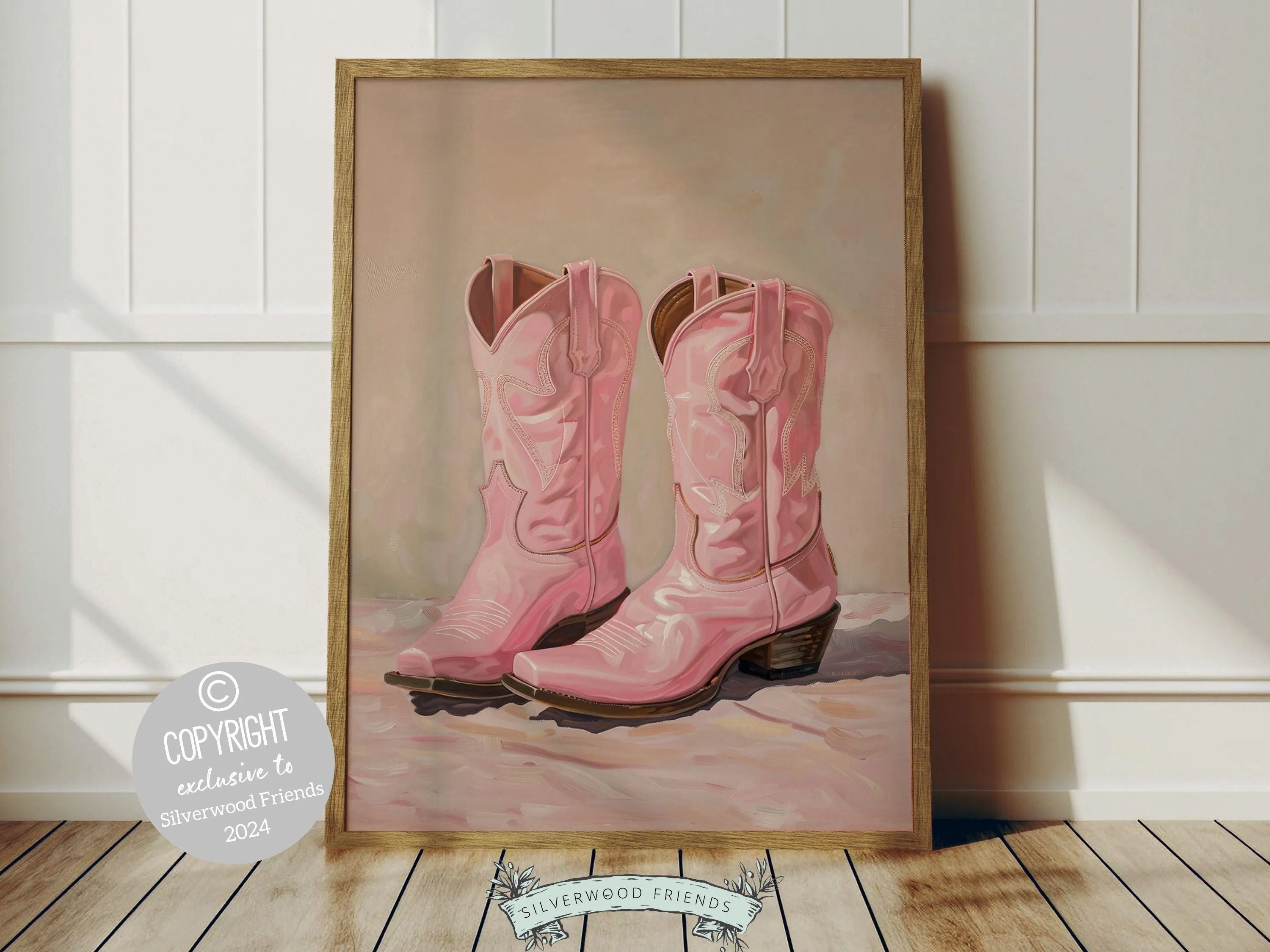 Pink Cowgirl Boots Print - 004