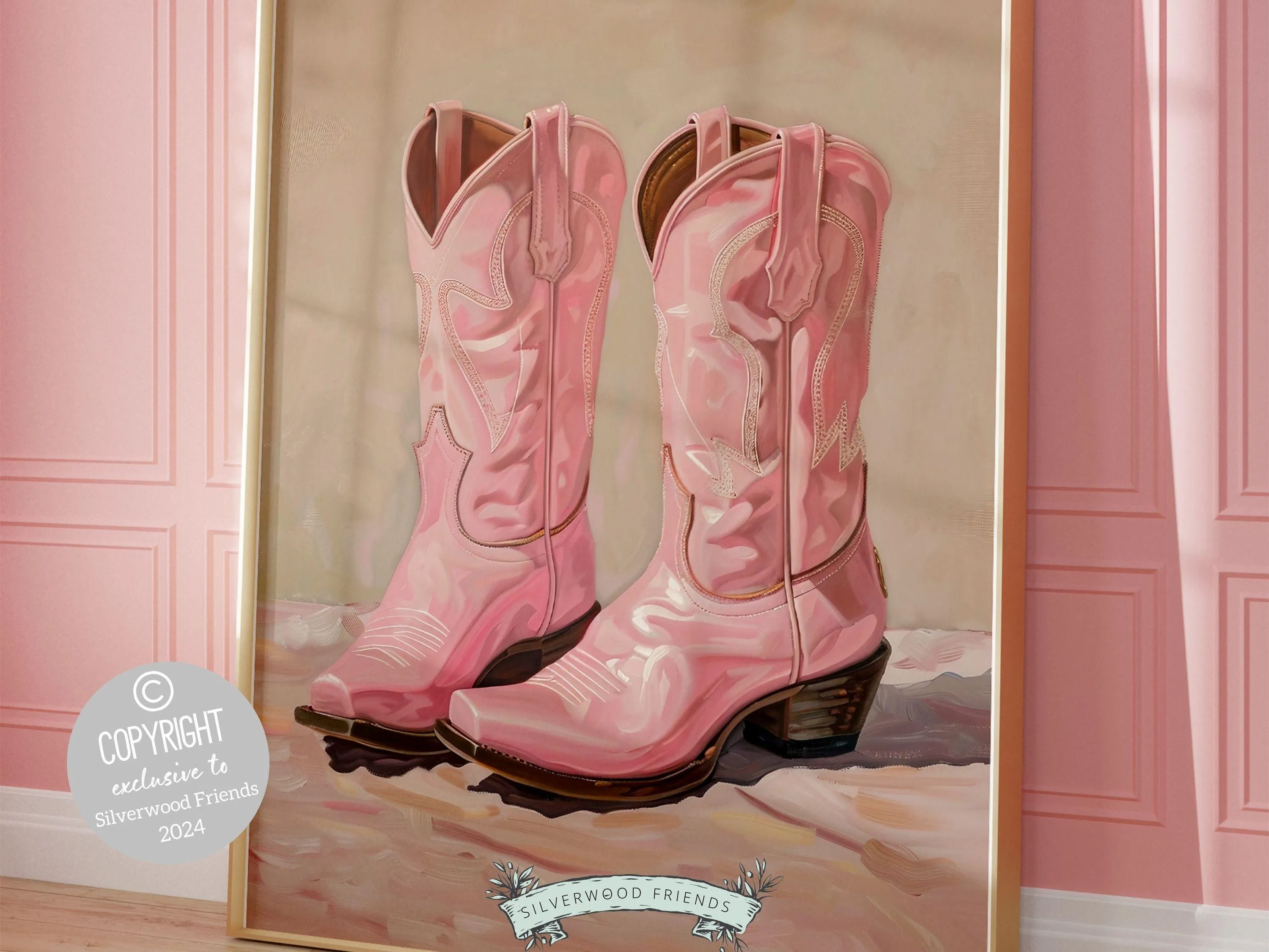 Pink Cowgirl Boots Print - 004