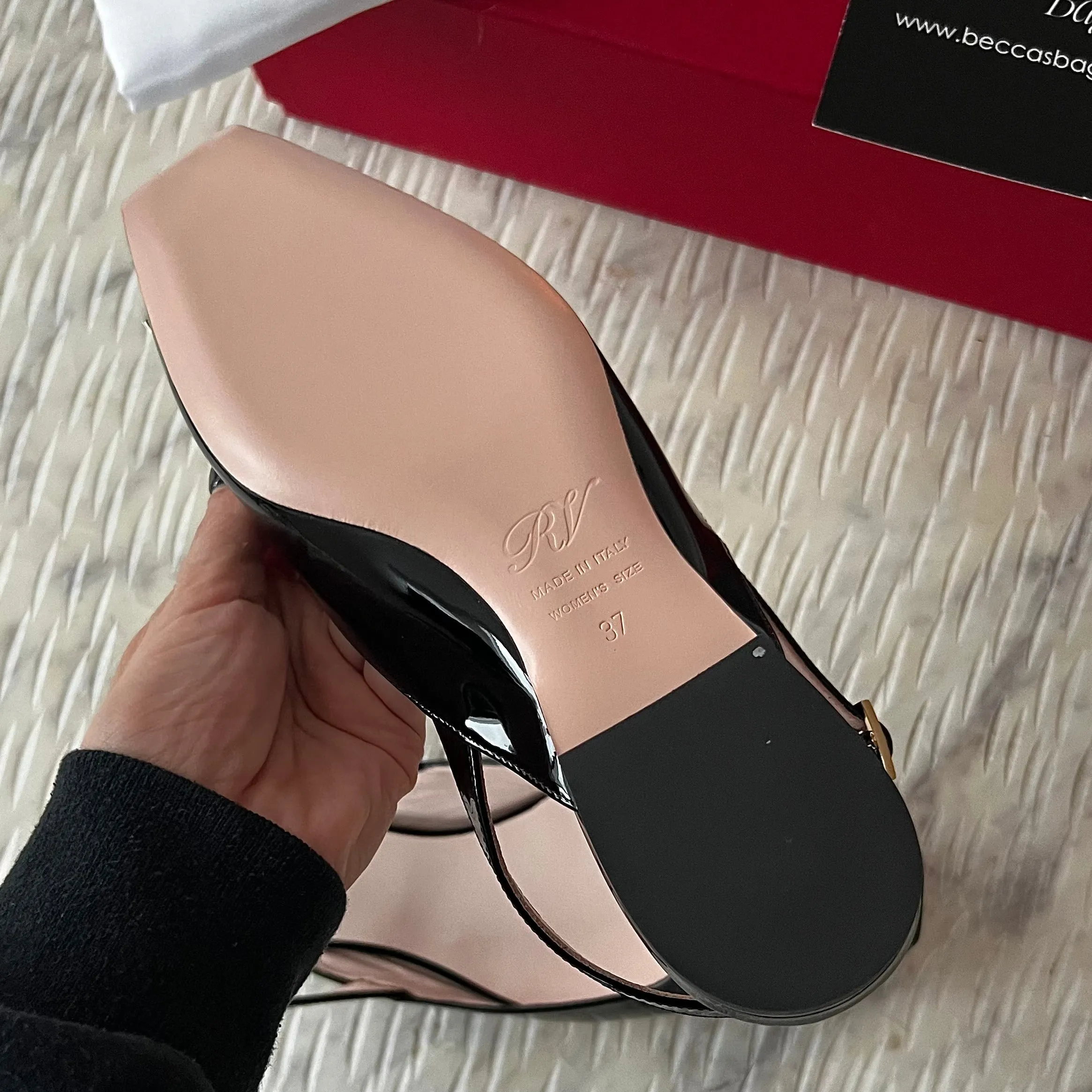 Roger Vivier Trompette Metal Buckle Slingback Ballerinas in Patent Leather