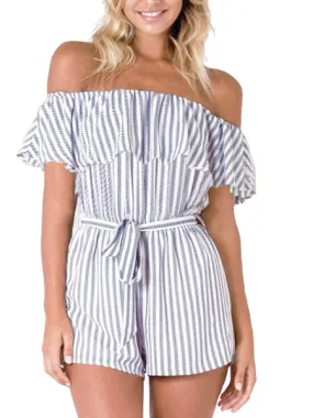 Ruffle Cold Shoulder Stripe Romper