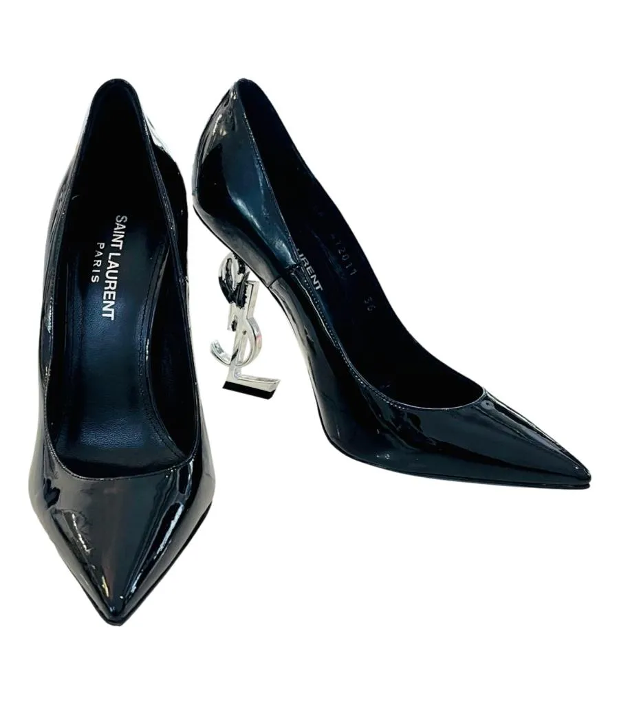 Saint Laurent Patent Leather Logo Opyum Heels. Size 36