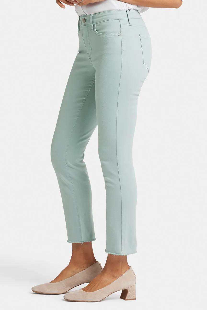 Sheri Slim Ankle Jeans Frayed Hems Green Coloured Denim | Snow Mint