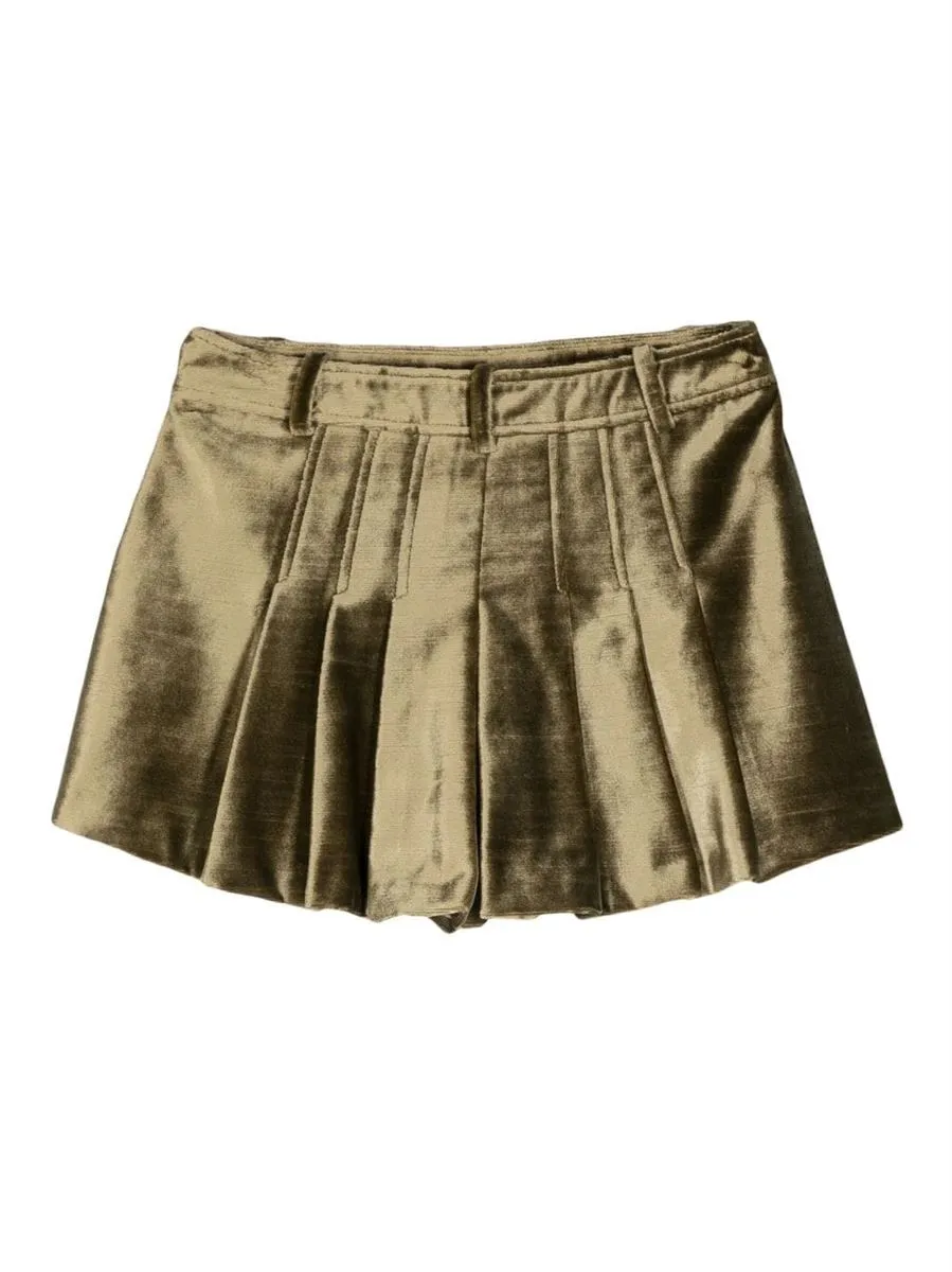 SLUBBED-VELVET FLARED MINISHORTS