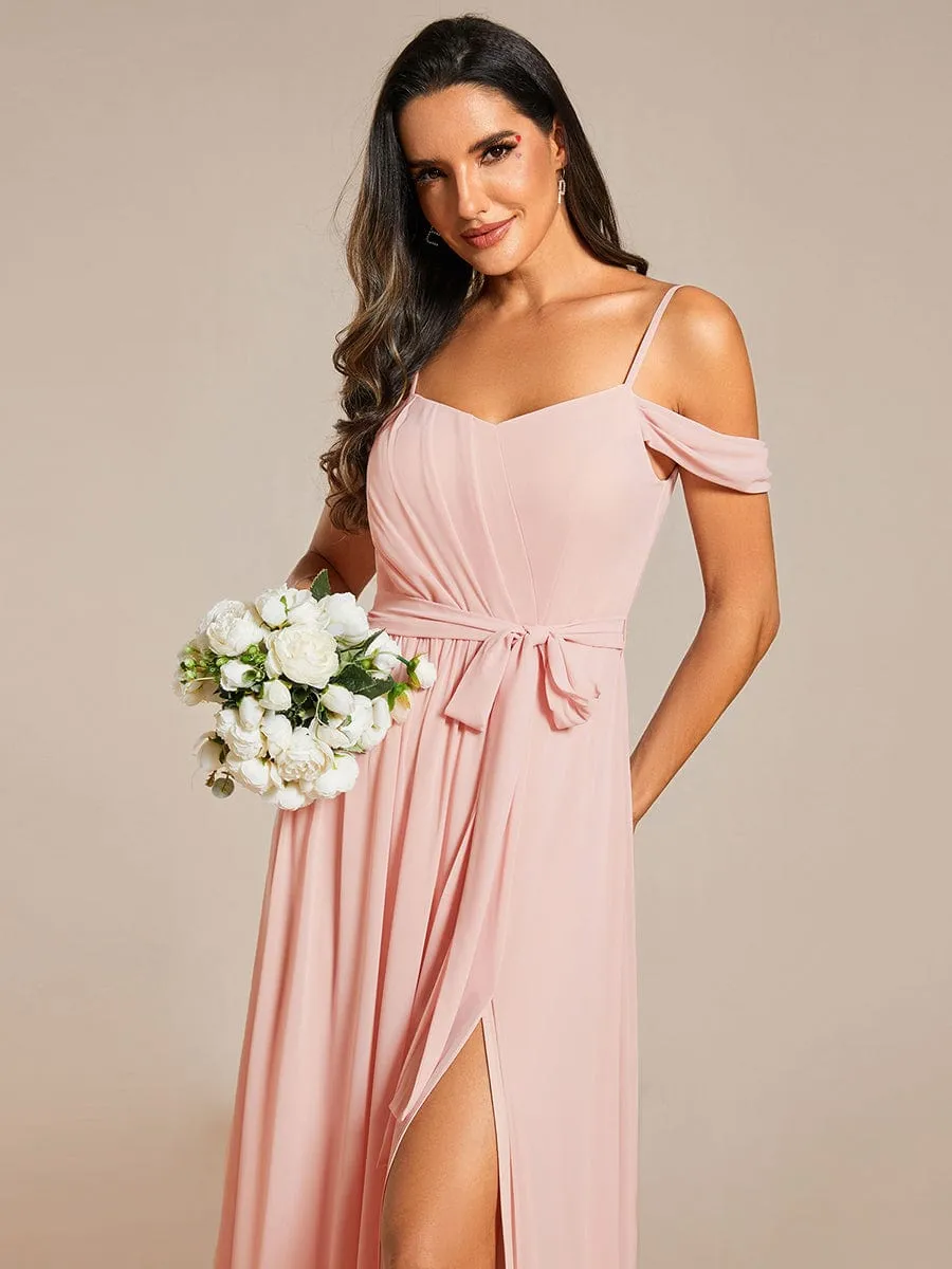 Sweetheart Neckline Cold Shoulder Chiffon Bridesmaid Dress