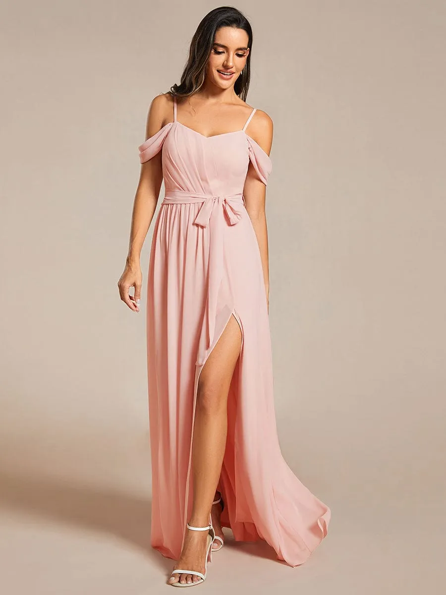 Sweetheart Neckline Cold Shoulder Chiffon Bridesmaid Dress