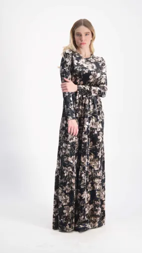 Velvet Maxi Layers Dress / Flowers