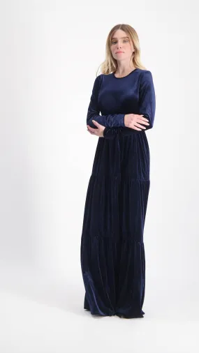 Velvet Maxi Layers Dress / Navy