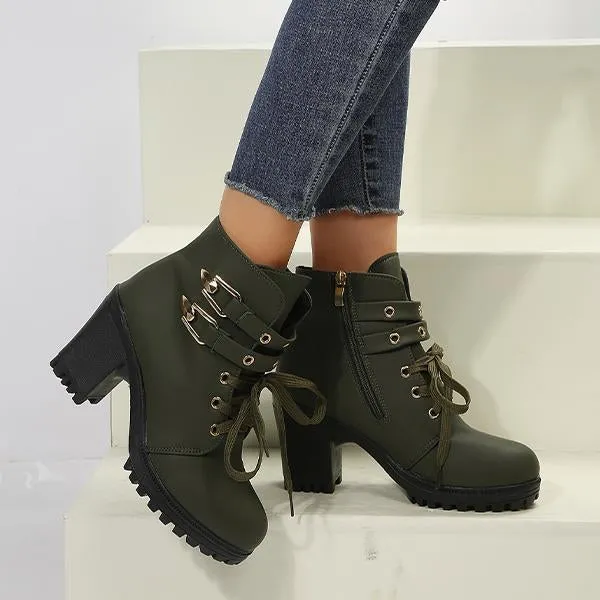 Women's Casual Lace-Up Chunky Heel Short Boots 19740060S