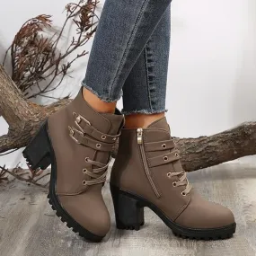 Women's Casual Lace-Up Chunky Heel Short Boots 19740060S